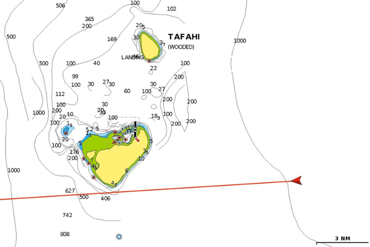 Route de navigation en voilier à proximité des îles Tonga