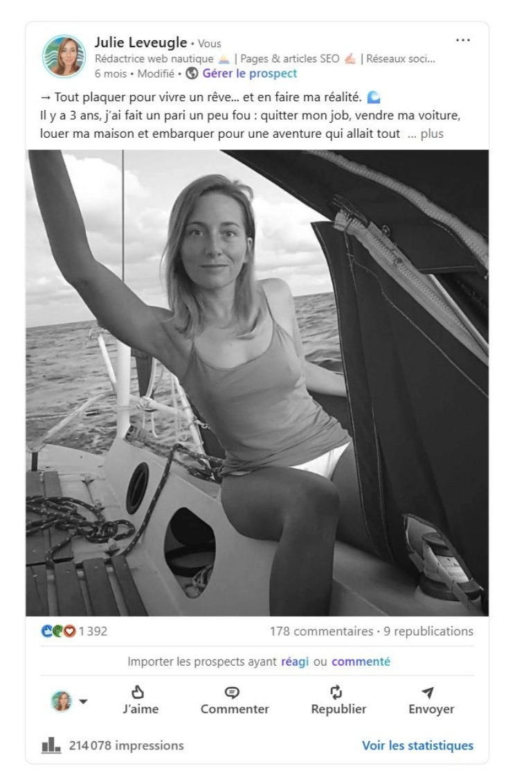 Julie Leveugle - créatrice de contenus nautique copywriter nautisme réseaux sociaux
